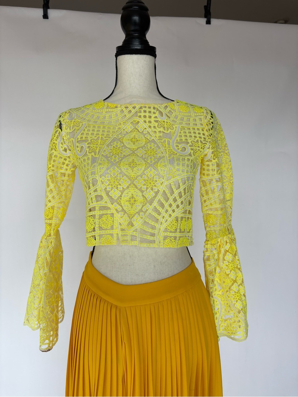 NWOT Alexis Lace Cropped Bell-Sleeve Top